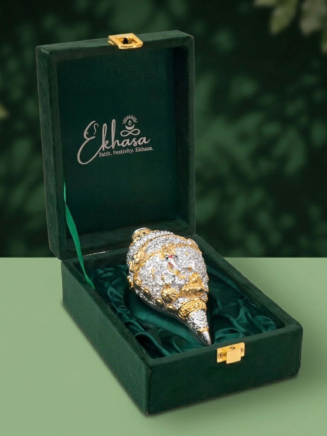 Ekhasa 999 Silver Plated Shankh with Velvet Gift Box-picture-2