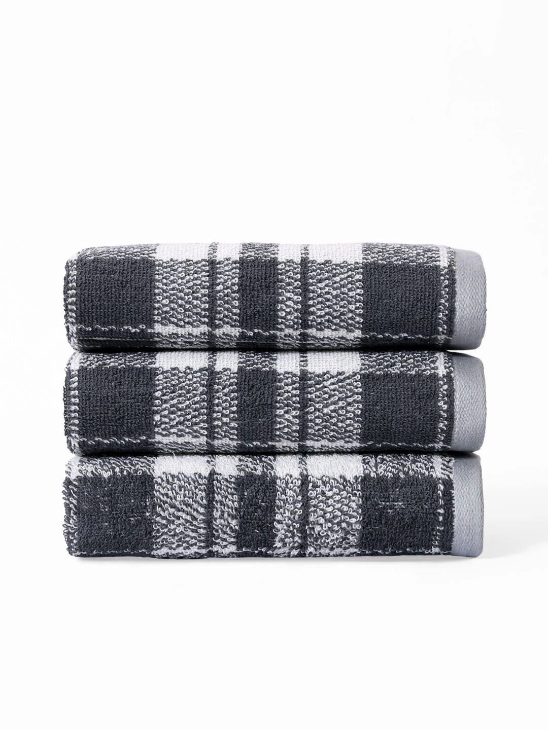 RANGOLI 3-Pcs Grey Self Design Pure Cotton Hand Towels-image-37