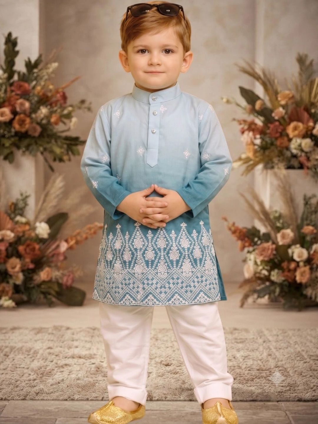 FASHION GRAB Boys Ethnic Motifs Embroidered Regular Thread Work Kurta with Pyjamas-picture-37