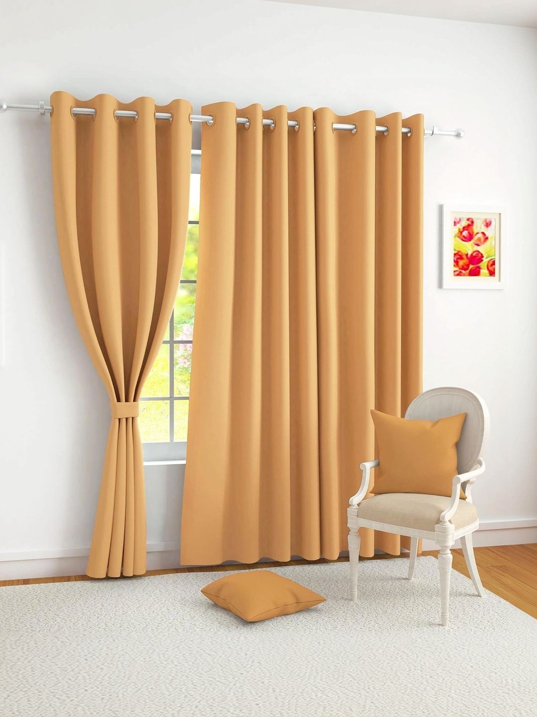 Homyra Decor Gold-Toned Set of 2 Black Out Long Door Curtain-image-33