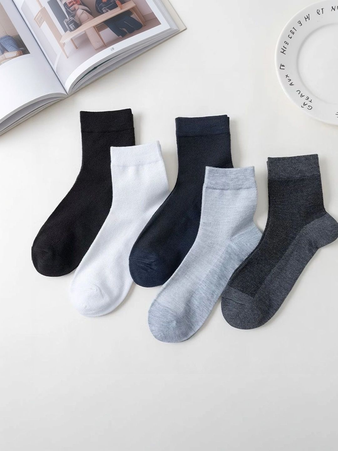 BEAR&BEYOND Men Pack of 5 Cotton Assorted Above Ankle Socks-picture-51