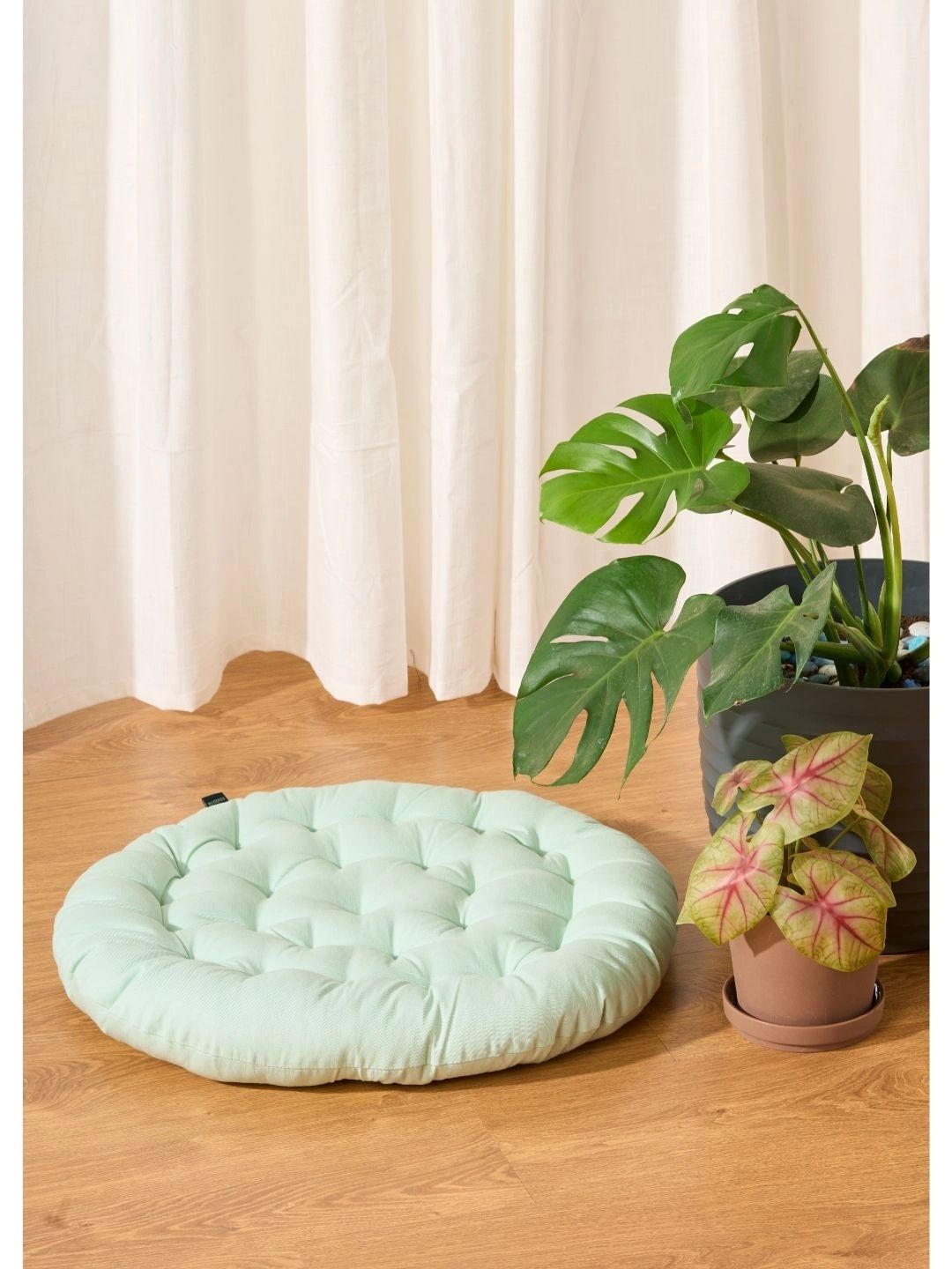 SKANDA FAB Sea Green Pure Cotton Round Floor Cushions-picture-10