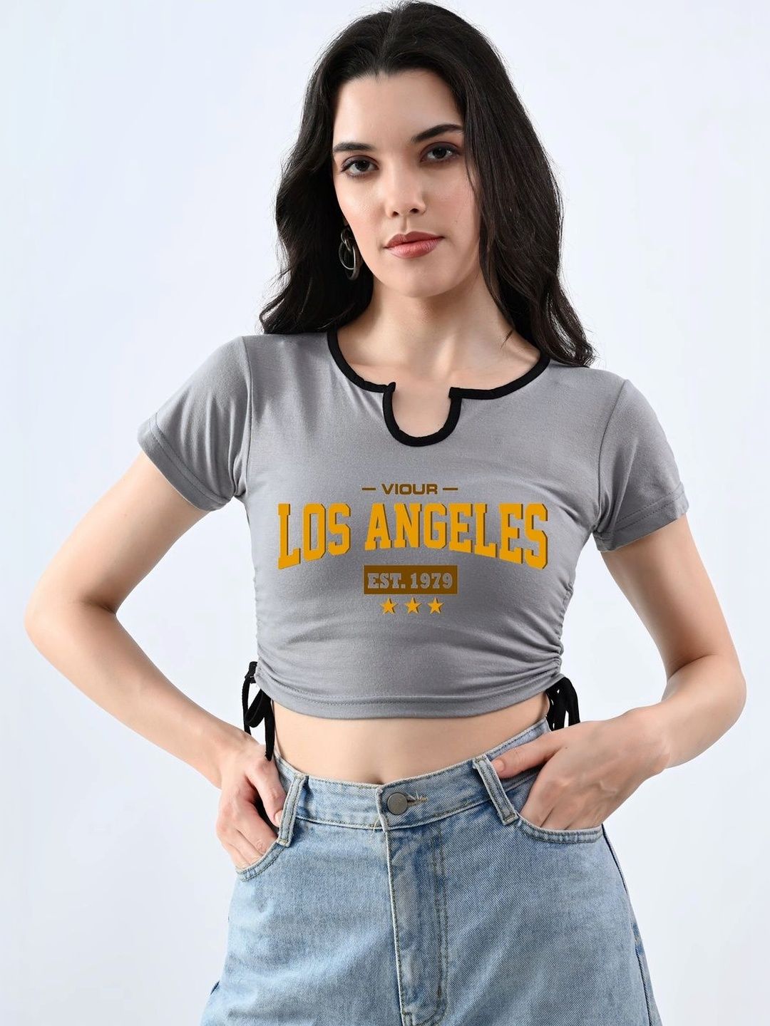 CLAFOUTIS Print Keyhole Neck Cotton Blend Crop Top-picture-2