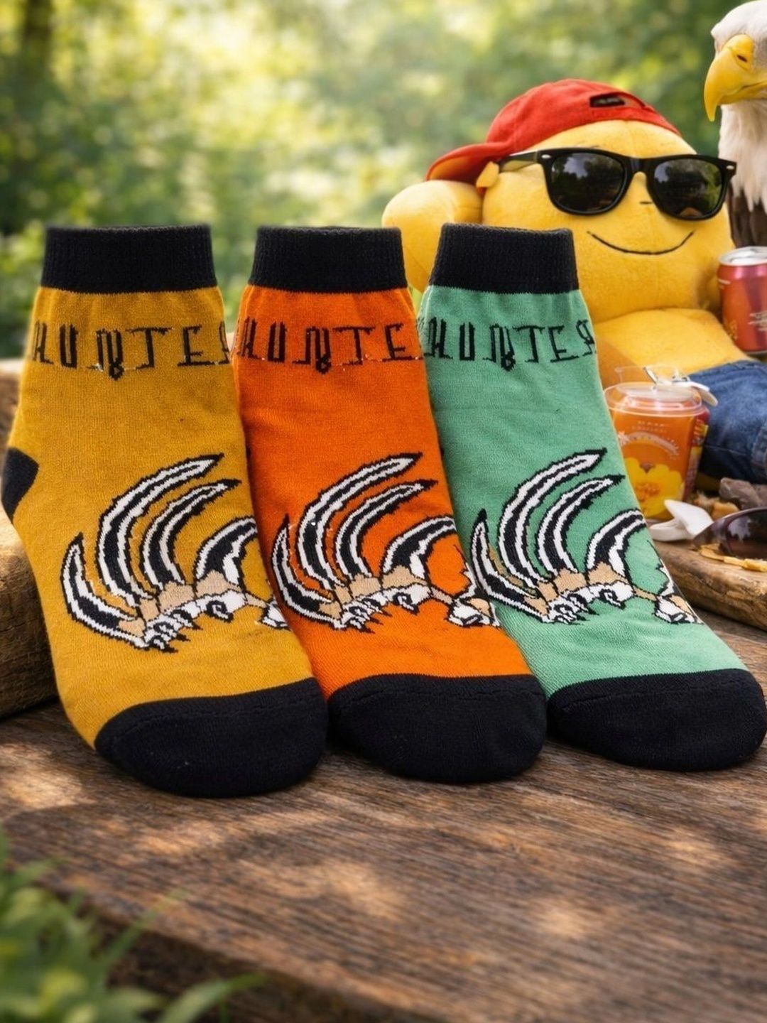 BEAR&BEYOND Men Pack of 3 Cotton Assorted Patterned Above Ankle Socks-image-16