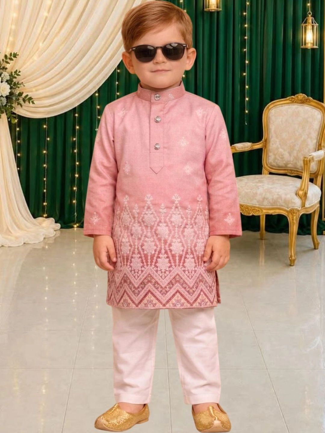 XBOYZ Boys Ethnic Motifs Embroidered Regular Kurta with Trousers-picture-55