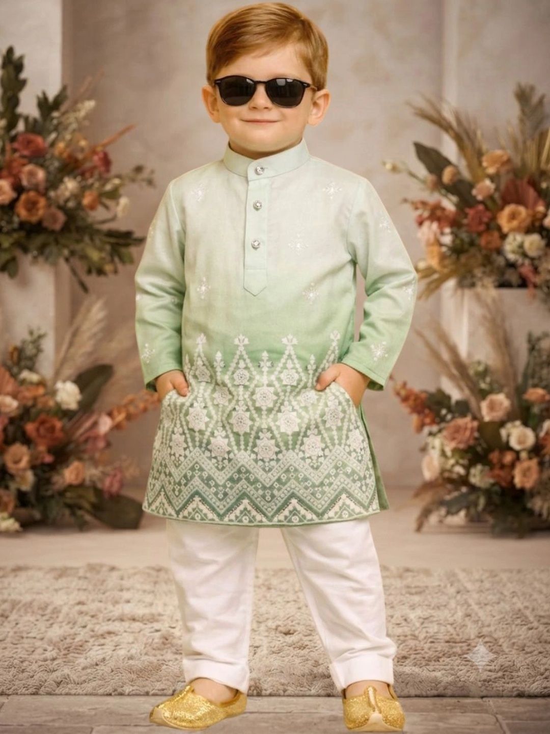 FASHION GRAB Boys Ethnic Motifs Embroidered Regular Kurta with Pyjamas-picture-39