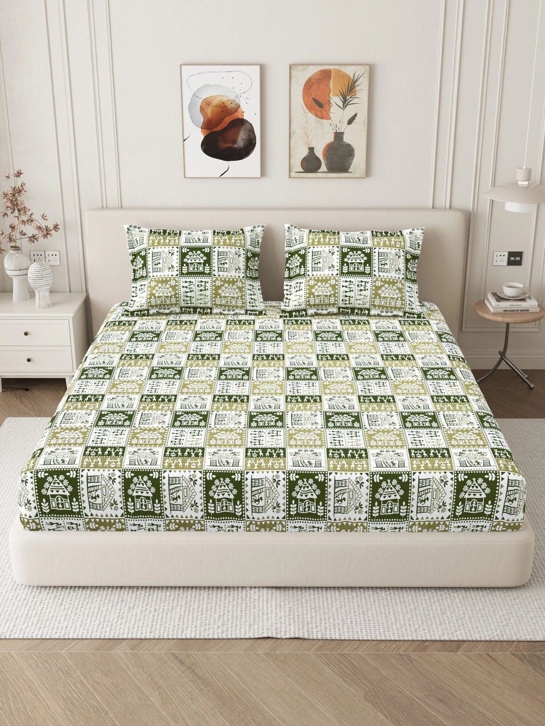 Homeful Style Green & White 160 TC Queen Bedsheet with 2 Pillow Covers-picture-45