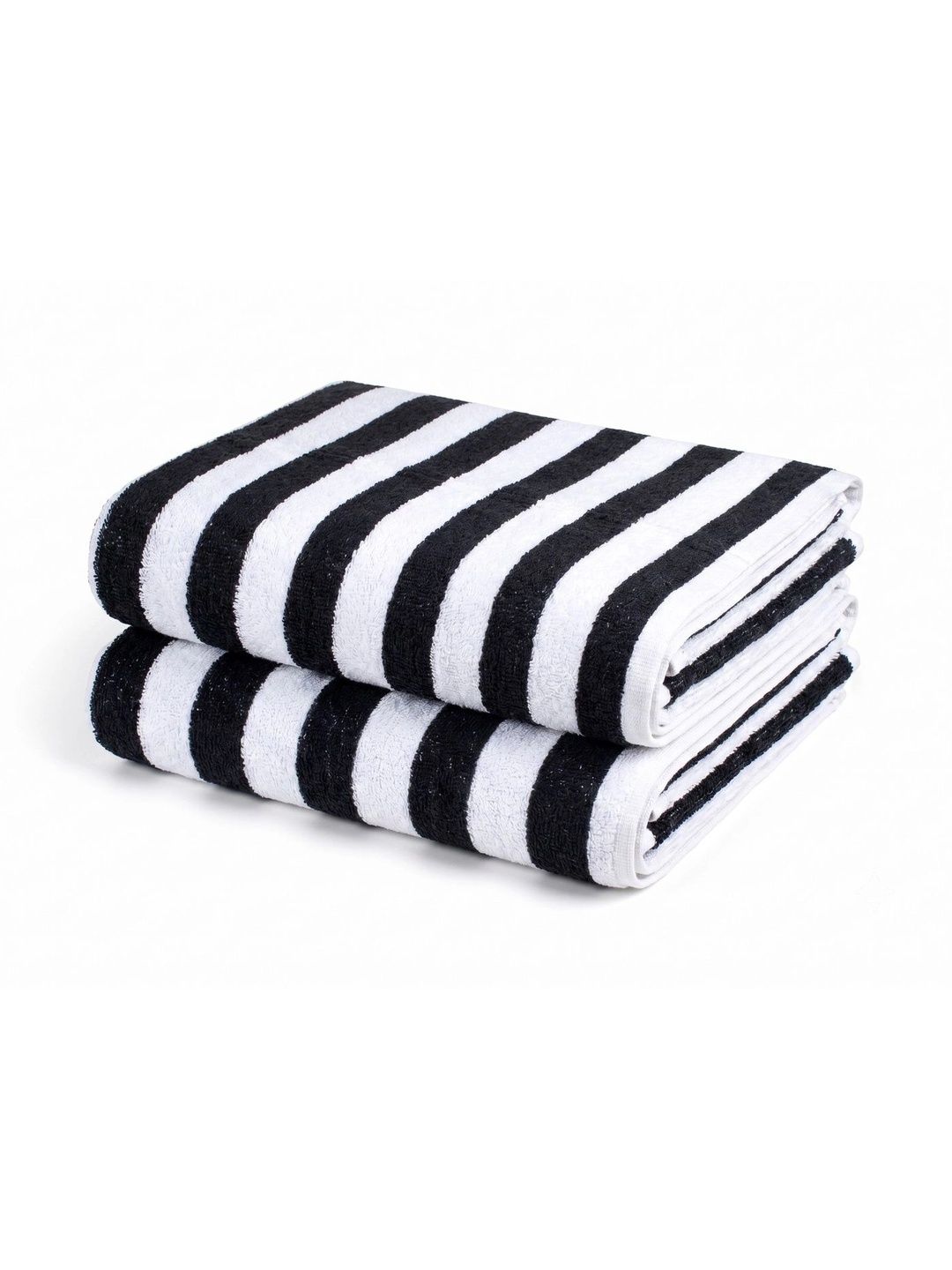 Hornbill Enterprises 2-Pcs Black & White Striped Pure Cotton 500 GSM Beach Towels-image-36