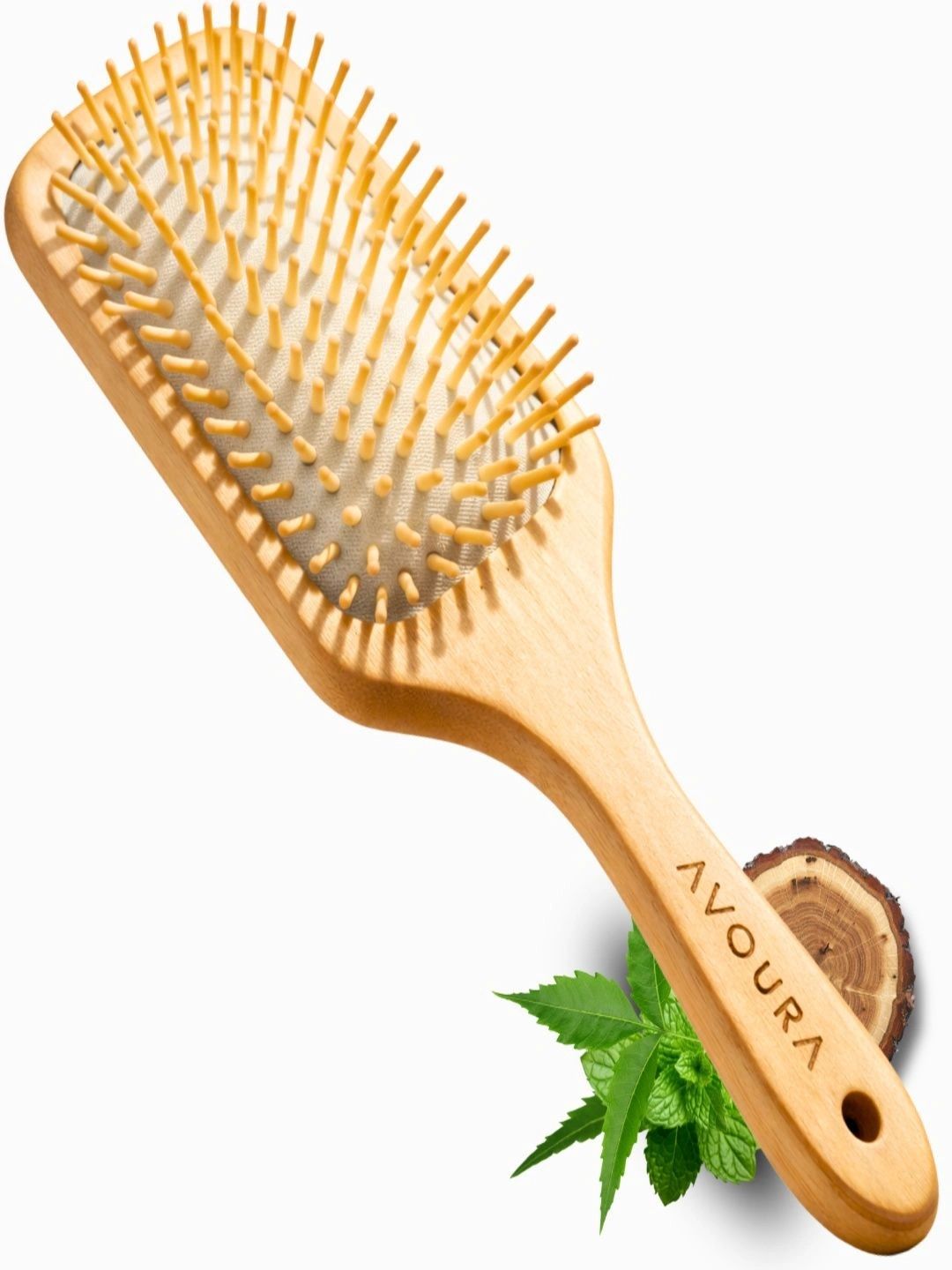 avoura Neem Wooden Hair Brush, Soaked in 21+ Herbs Amla & Bhringraj Oils-picture-11