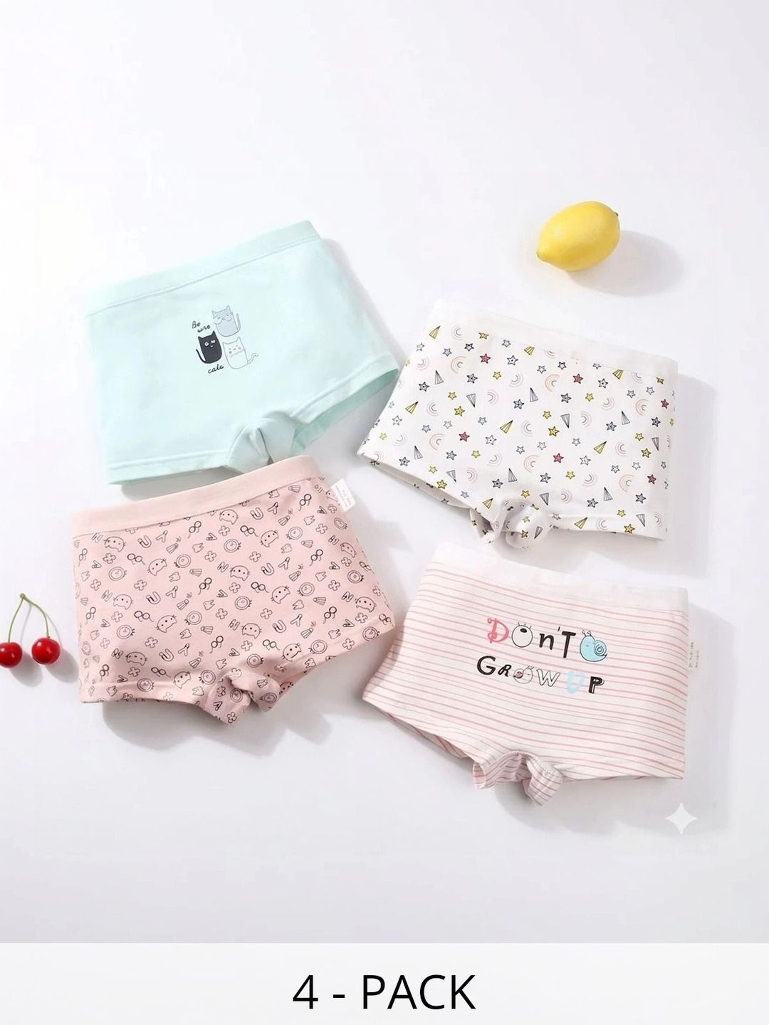 TPJ Mart Girls Pack of 4 Printed Anti Bacterial Assorted Cotton Boy Shorts-picture-48