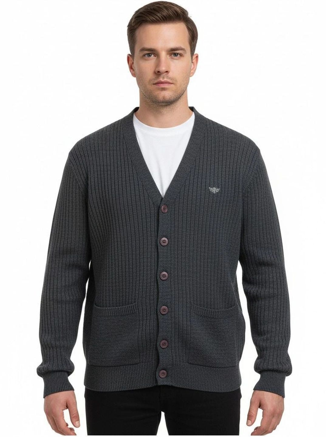 VOMAZO Men Ribbed Woollen Cardigan-picture-36