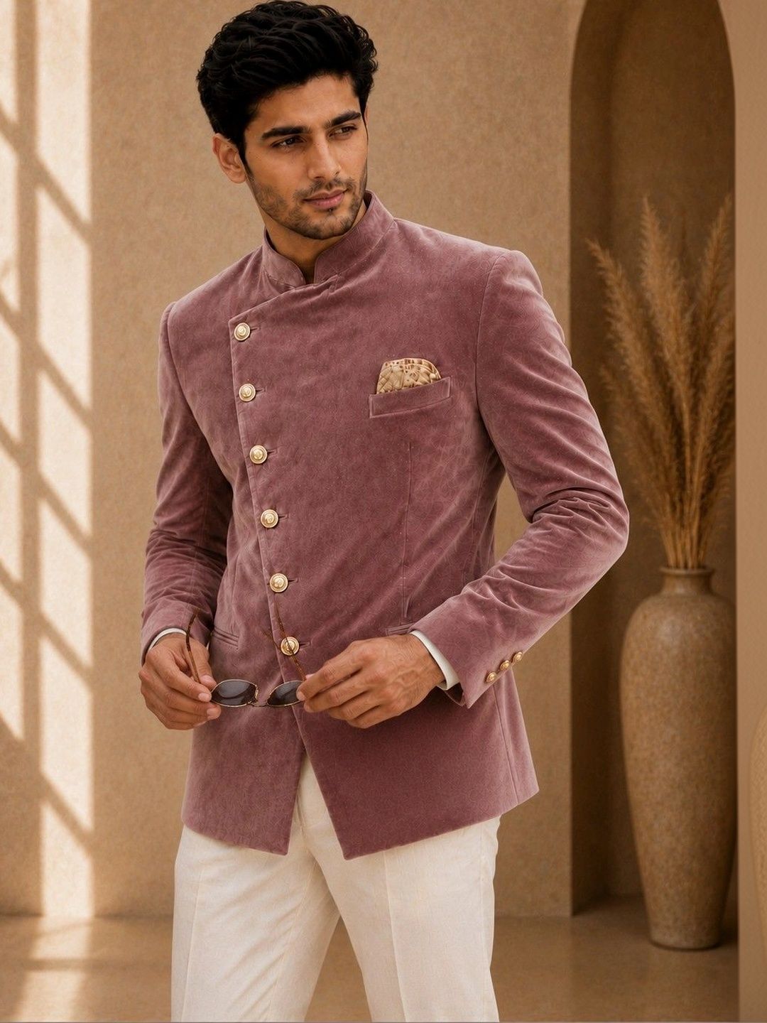 SOURAGYA Mandarin Collar Jodhpuri Tailored Fit Formal Blazer-picture-32