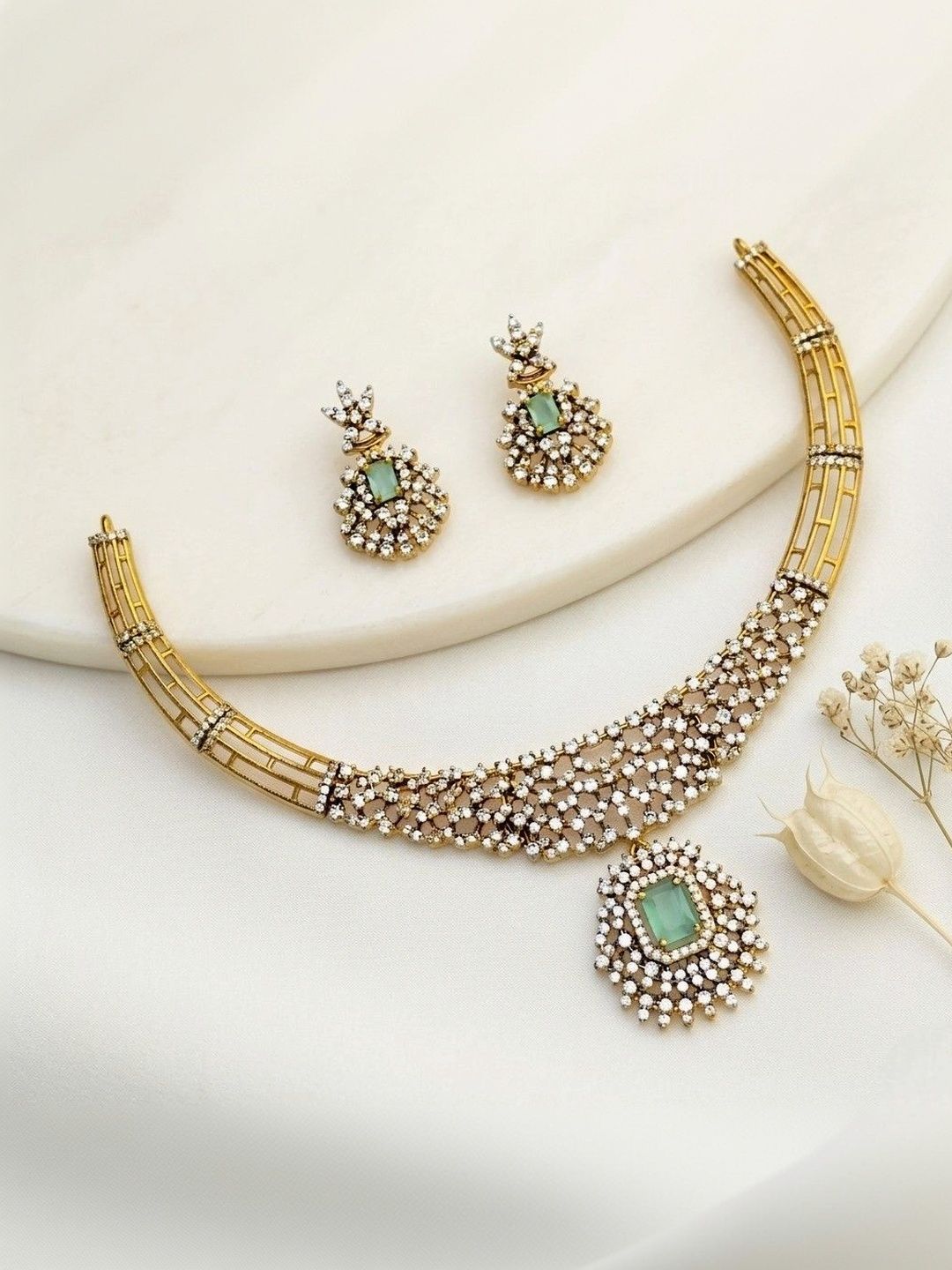 DAZZIRA Gold-Plated Cubic Zirconia Necklace and Earrings-picture-45