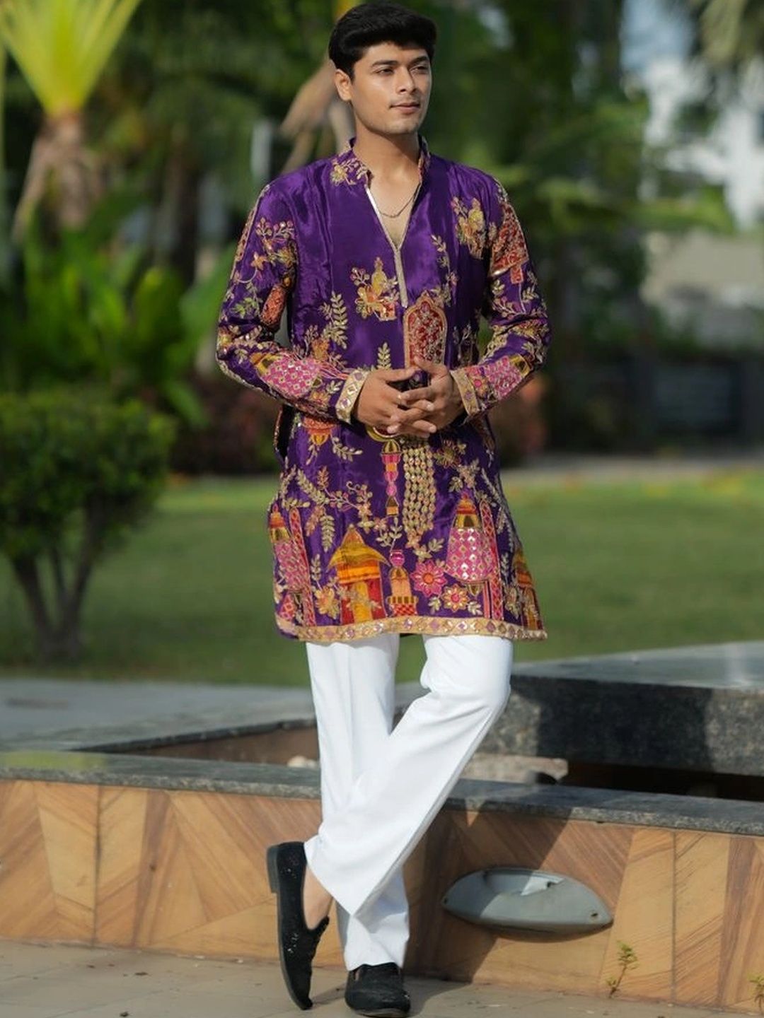 House Of Sanskruti Men Ethnic Motifs Embroidered Thread Work Grandeur & Majestic Artwork Crepe Kurta-picture-25