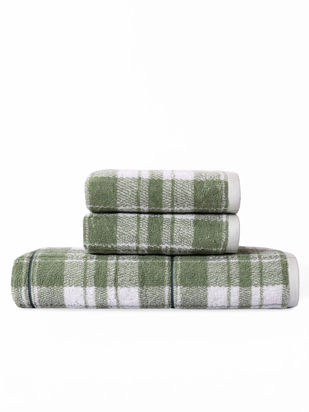 RANGOLI Green & White 3 Piece Cotton 520 GSM Towel Set-image-43