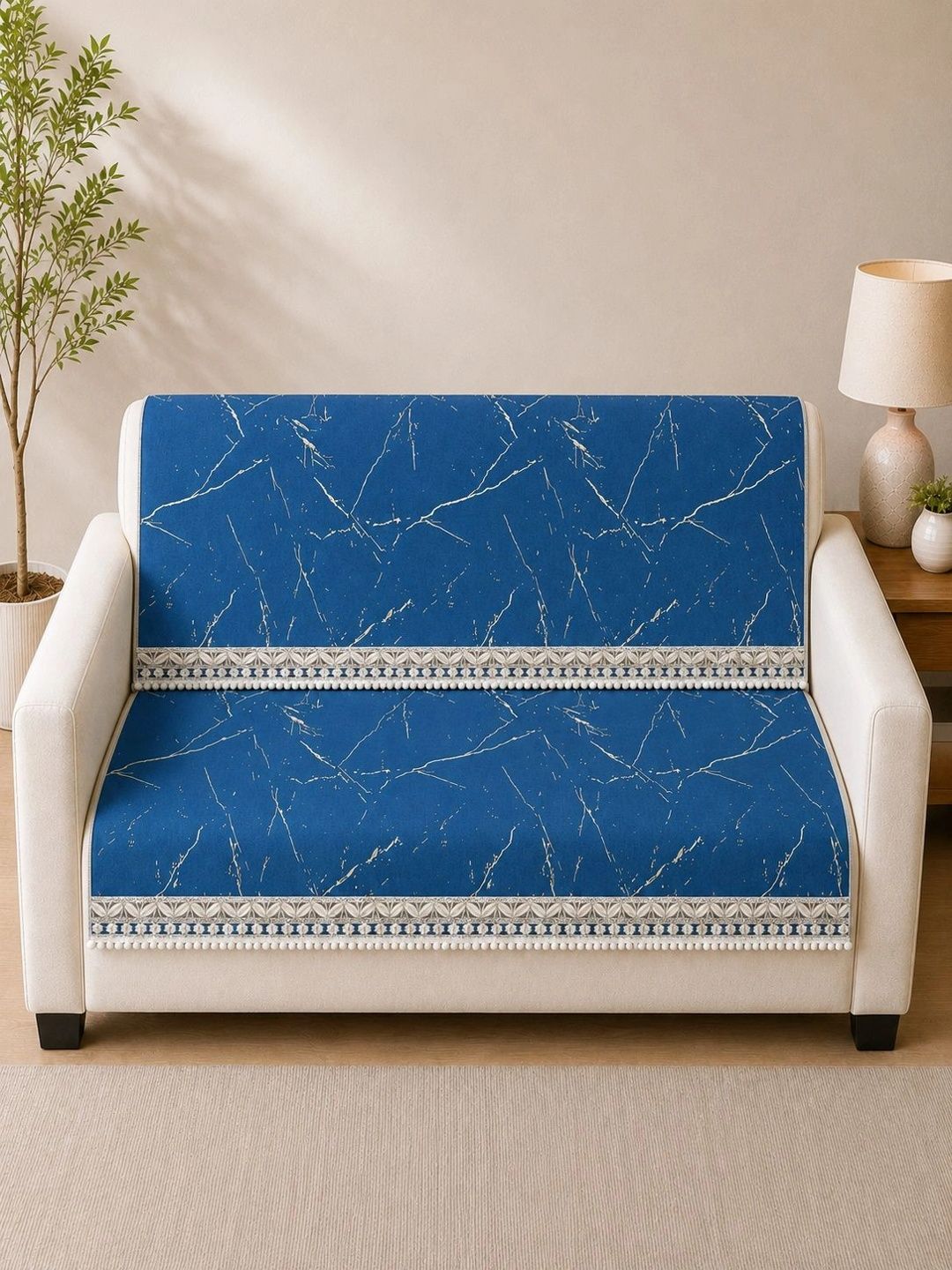 Aura Blue Printed 2 Piece Sofa Cover Without Arms-picture-26