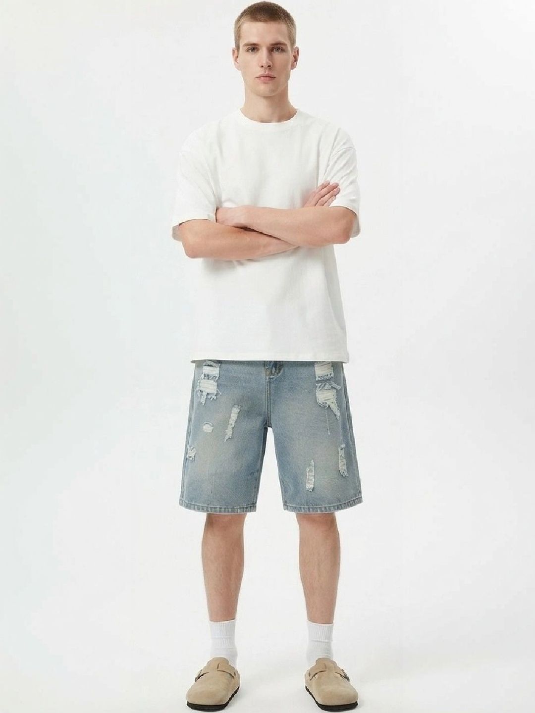 Suo Men Washed Denim Shorts Technology-picture-10