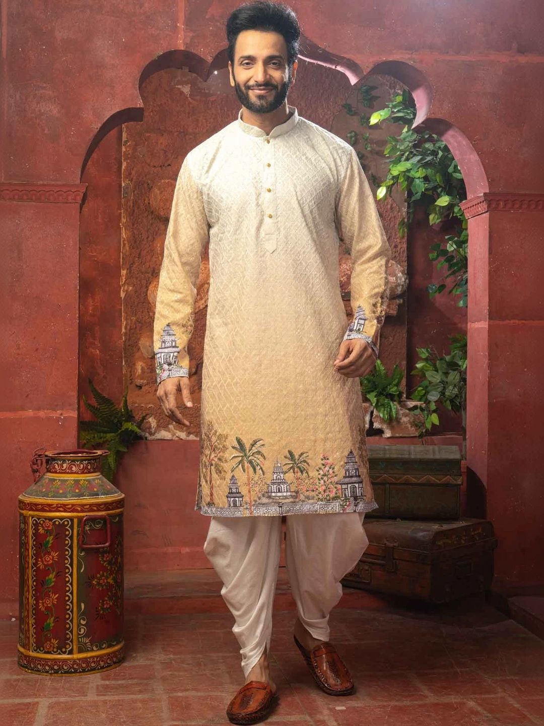 THE SHAHENSHA Men Ethnic Motifs Regular Raw Silk Kurta with Dhoti Pants-picture-48