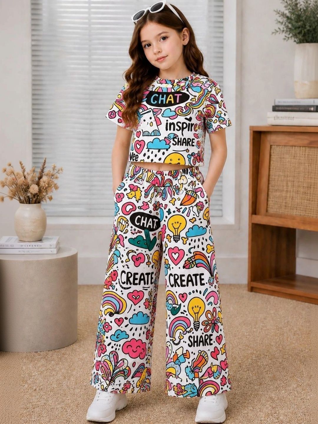 FABIZZA Girls Printed Pure Cotton T-Shirt With Trousers Clothing Set-picture-32