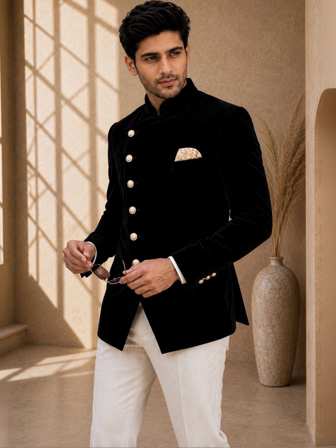 SOURAGYA Mandarin Collar Jodhpuri Tailored Fit Formal Blazer-picture-13