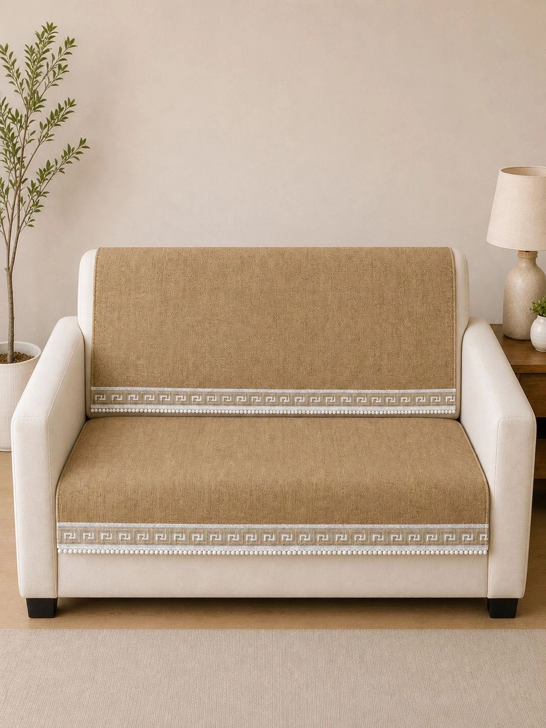 Clasiko Beige Embroidered 2 Piece Sofa Cover Without Arms-picture-26