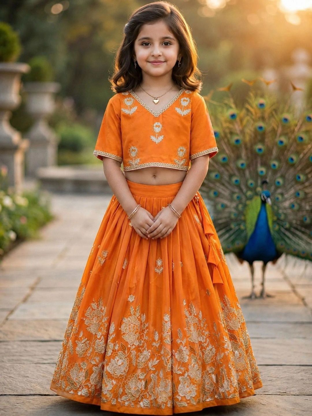 KALINI Girls Embroidered Thread Work Ready to Wear Lehenga &-picture-25