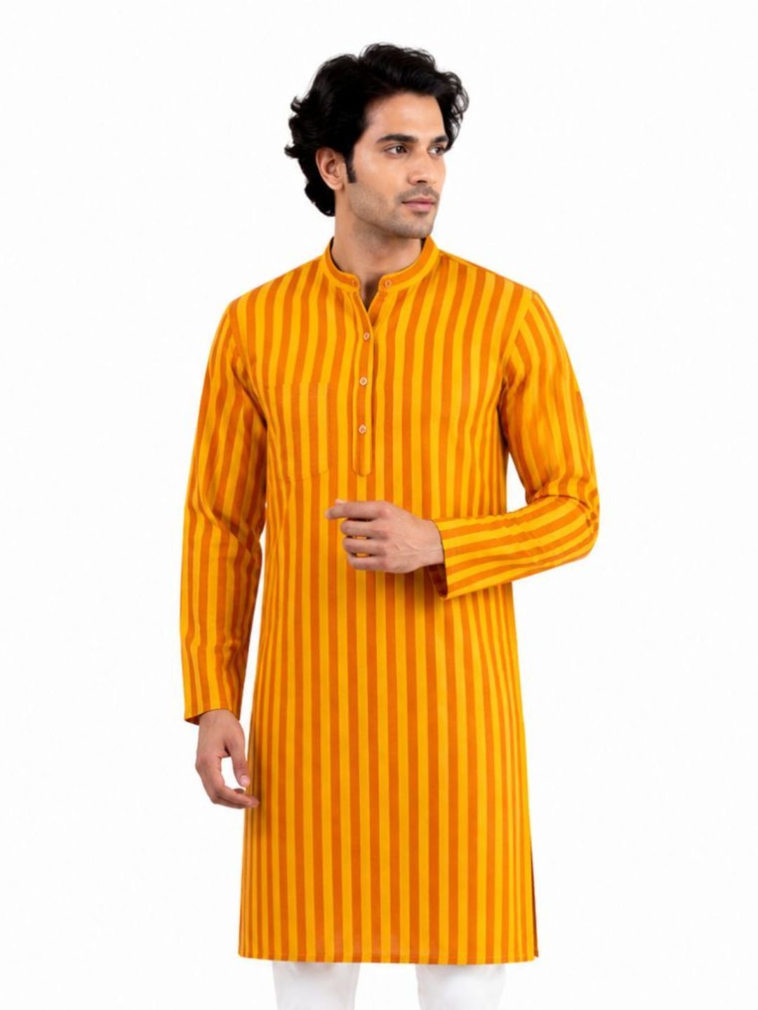 Ethazh Men Striped Mandarin Collar Cotton Casual Shirt-picture-18