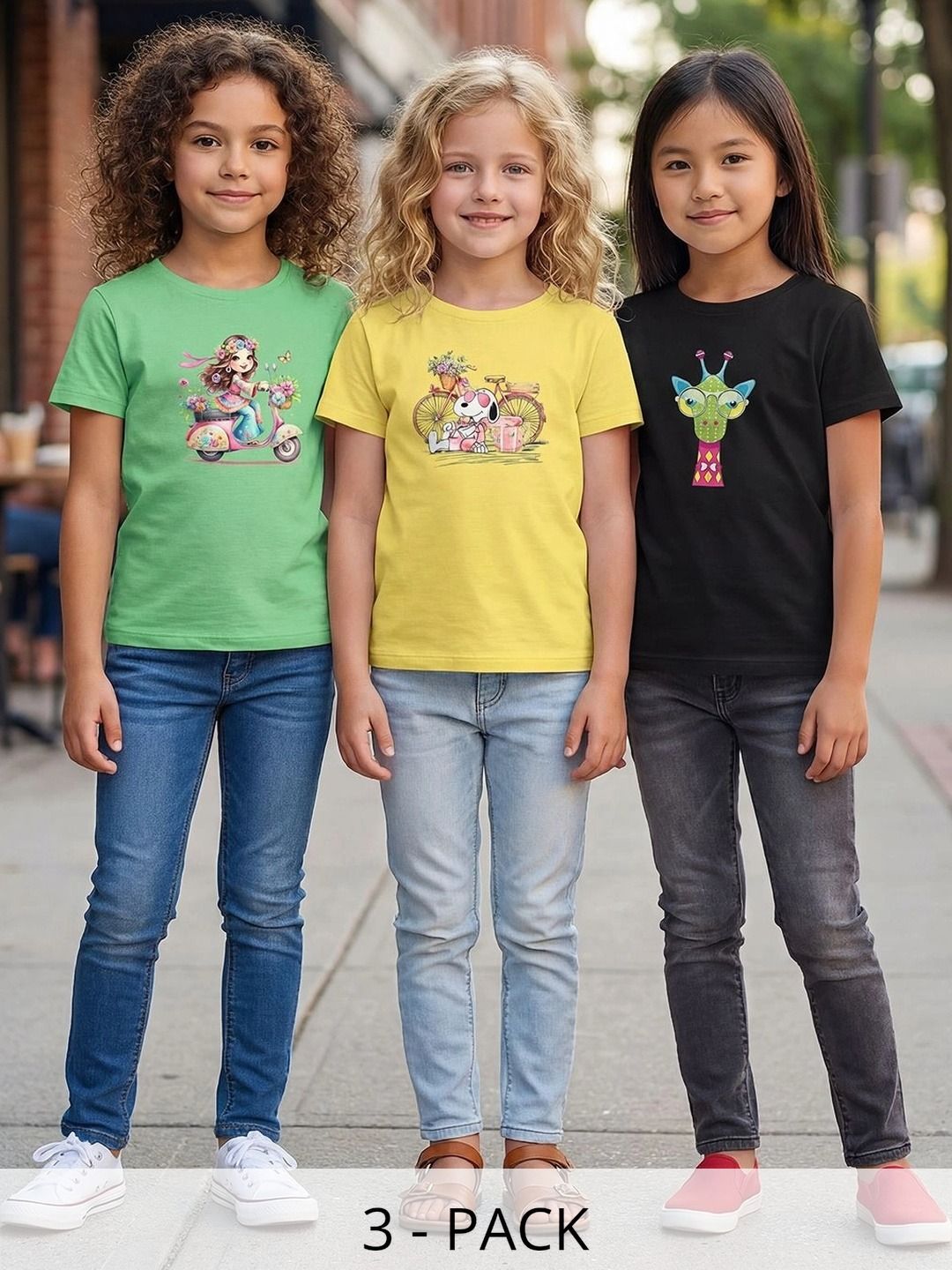 HELLCAT Girls Pack Of 3 Printed Cotton T-shirt-picture-30