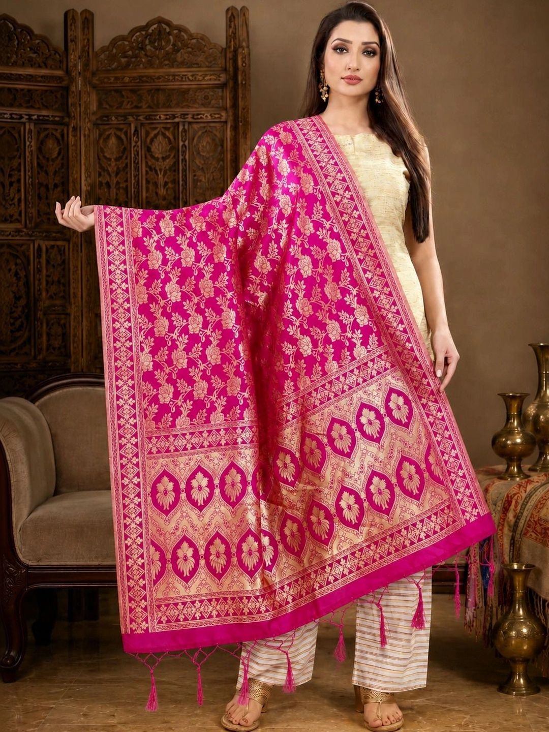 HYPHORIA Woven Design Art Silk Dupatta with Zari-picture-14
