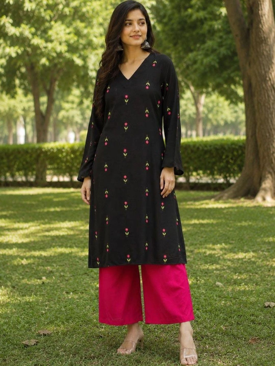 Stylum Women Floral Embroidered Regular Thread Work Kurta with Palazzos-picture-22