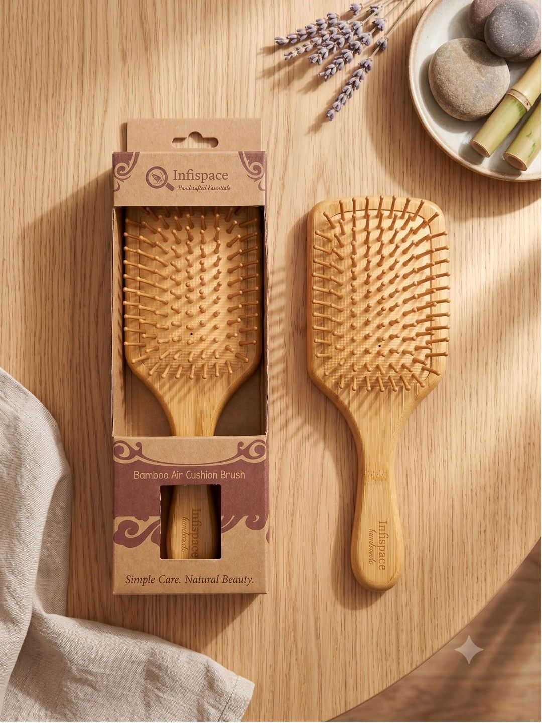 Infispace Wood Paddle Brush With Cushioned Pad-image-48