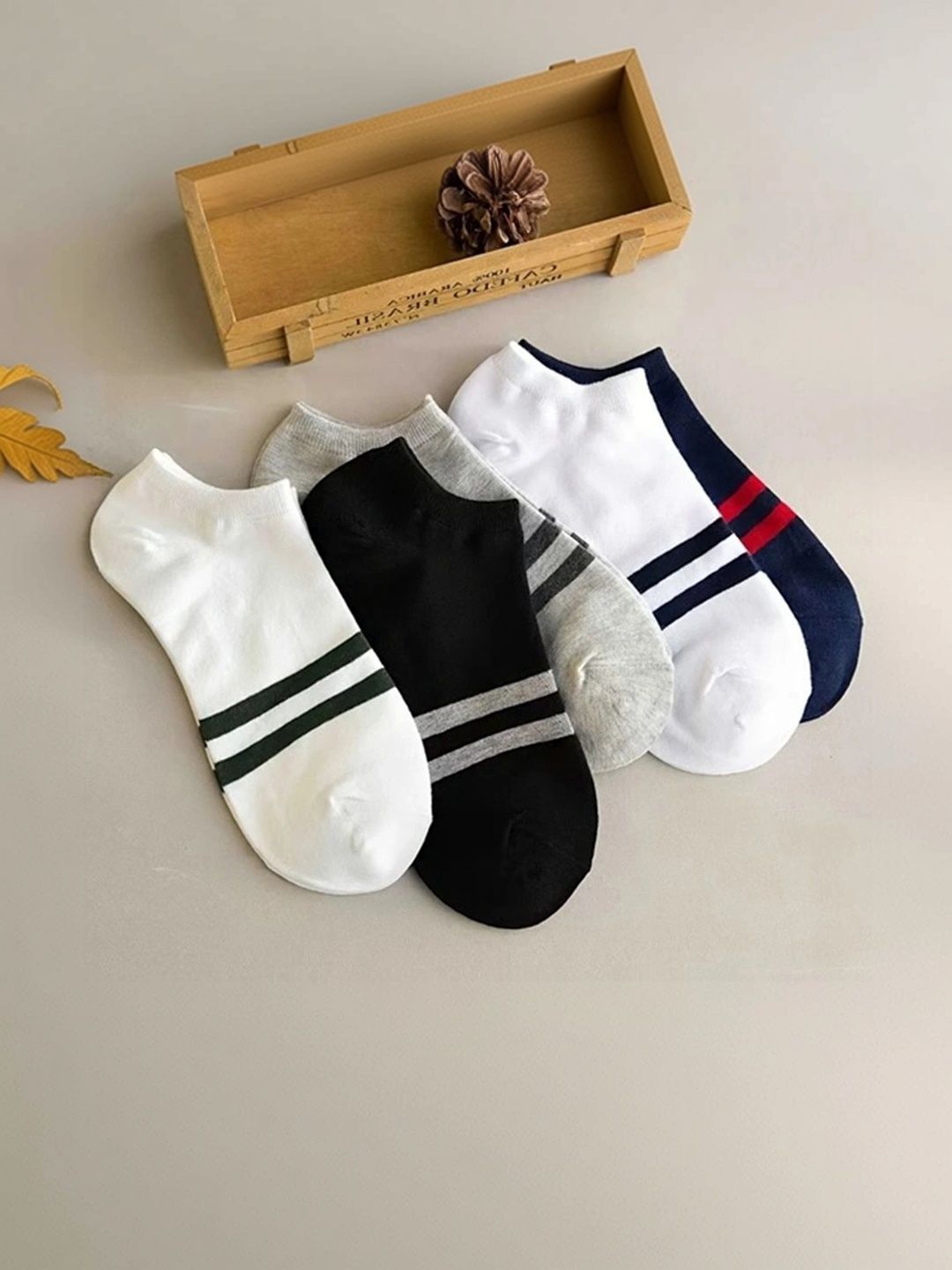 BEAR&BEYOND Men Pack of 5 Cotton Assorted Striped Shoe Liners Socks-image-43
