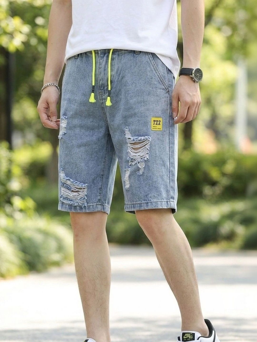 Suo Men Washed Denim Blend Denim Shorts Technology-picture-42