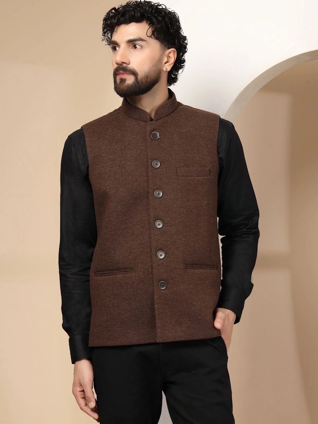 Vastraa Fusion Mandarin Collar Woven Nehru Jackets-picture-31