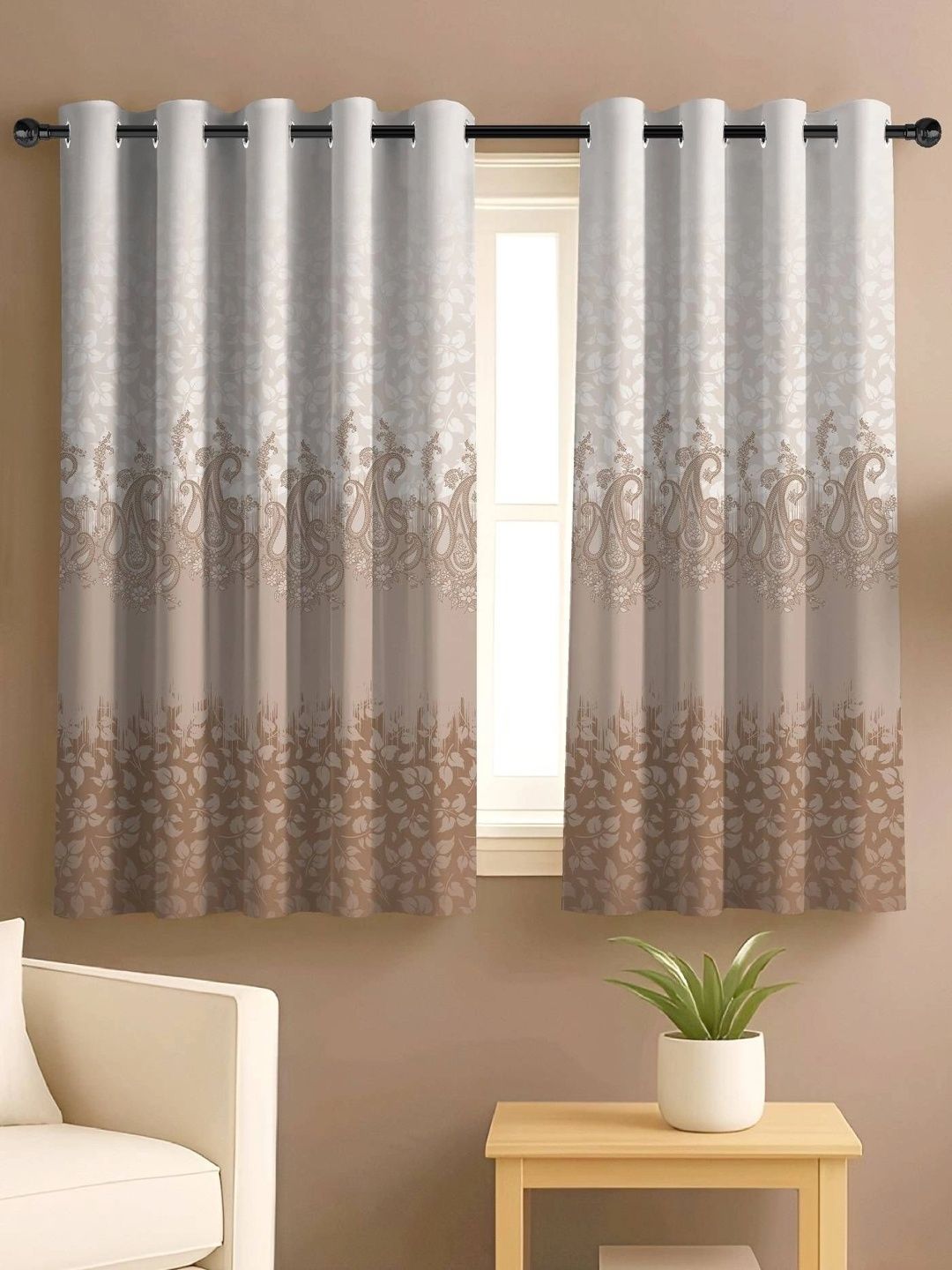 Myntra Elegant Homes Brown Embellished Room Darkening Window Curtain-image-1
