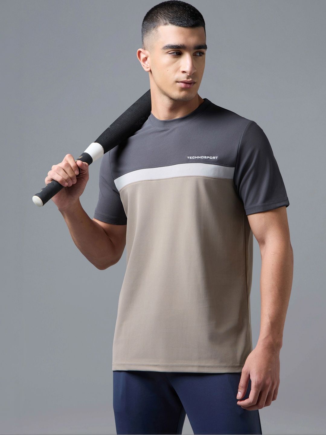 Technosport Men Brand Logo Colourblocked Slim Fit T-shirt-picture-37