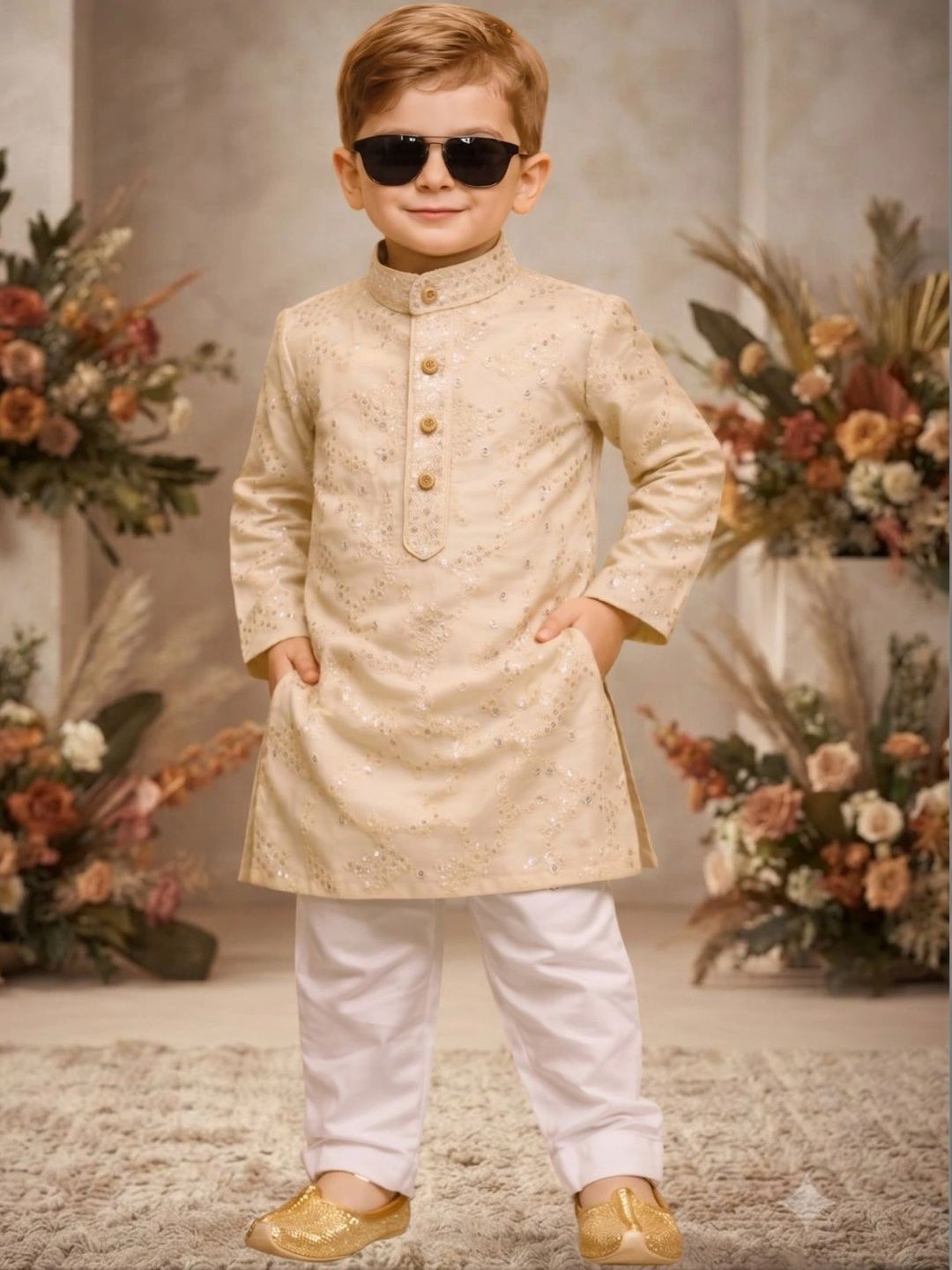 XBOYZ Boys Ethnic Motifs Embroidered Regular Sequinned Kurta with Pyjamas-picture-16