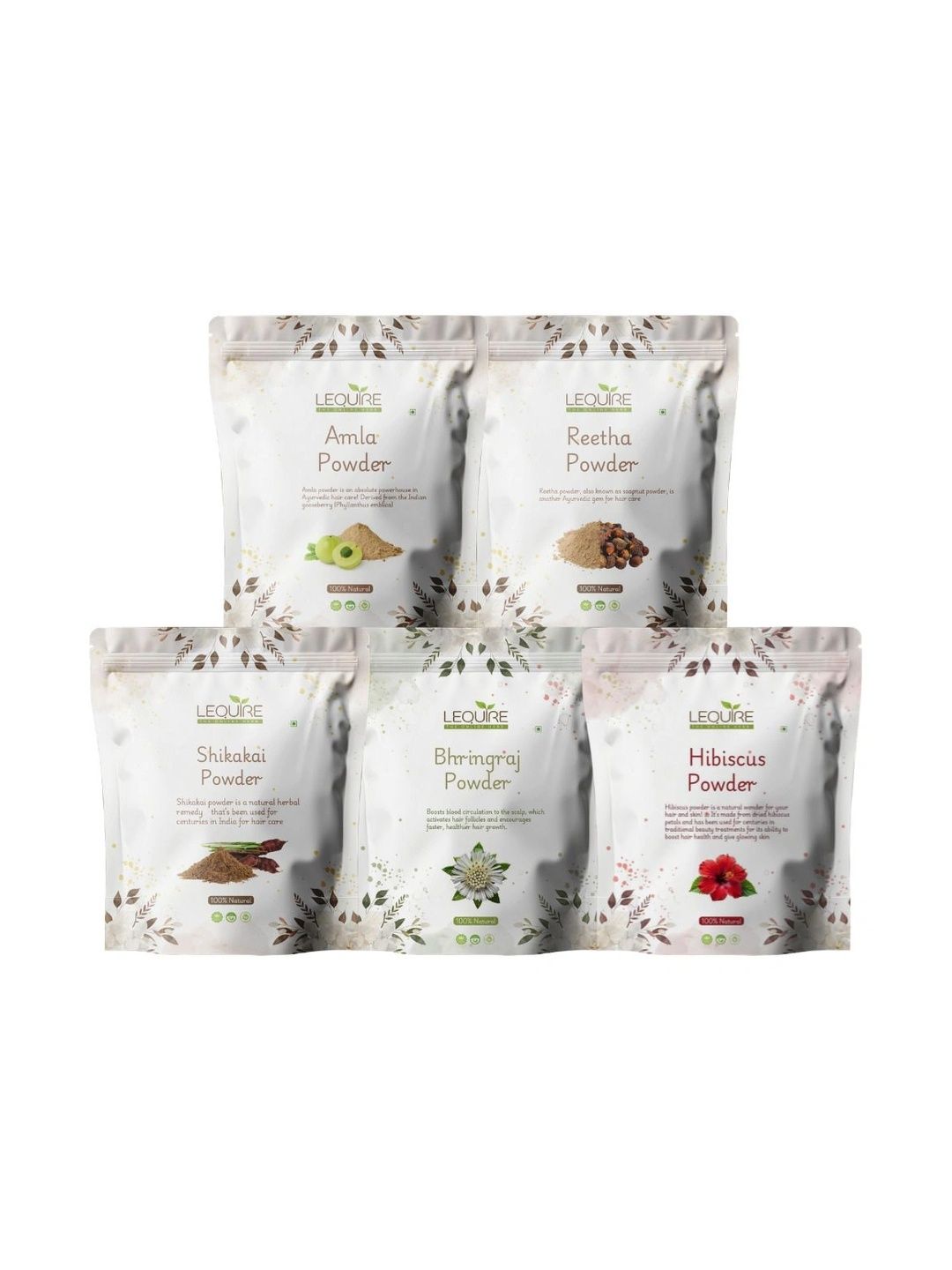 Lequire Set Of 5 Amla, Bhringraj, Shikakai, Reetha & Hibiscus Powder - 50 g Each-image-43