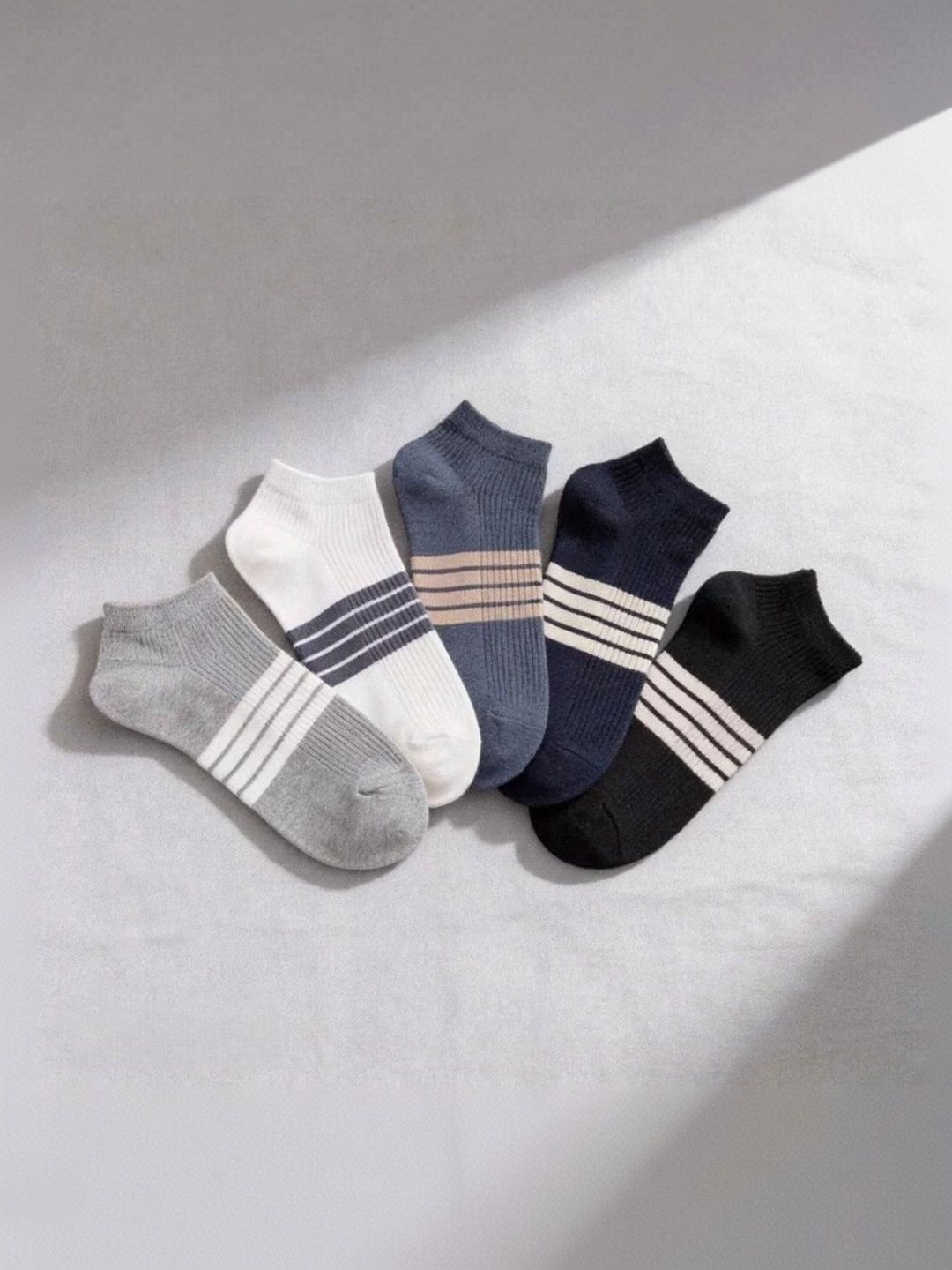 BEAR&BEYOND Men Pack of 5 Cotton Assorted Striped Above Ankle Socks-picture-30