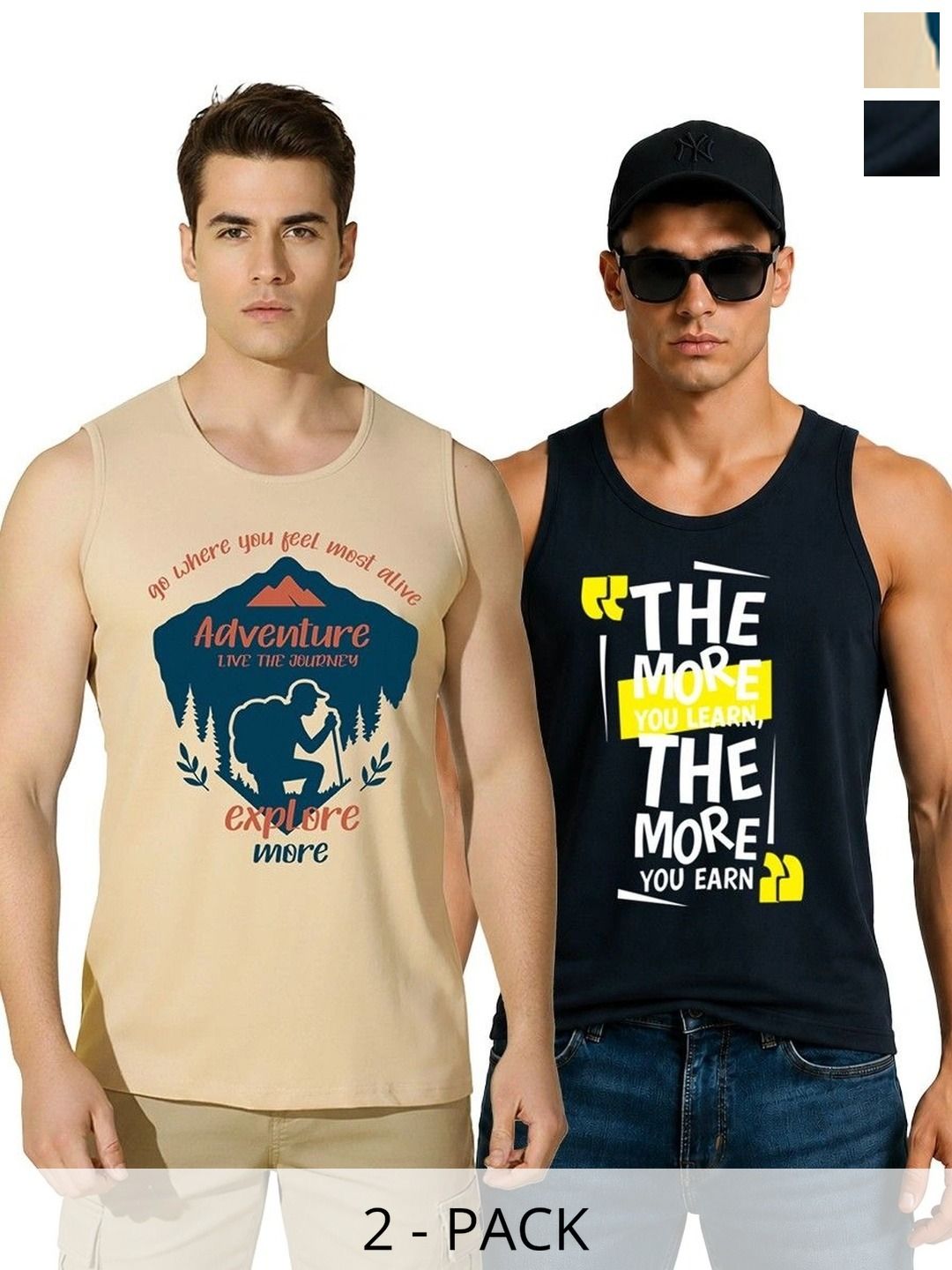 SKY HARBOAR Pack of 2 Printed Cotton Gym Vest-picture-48