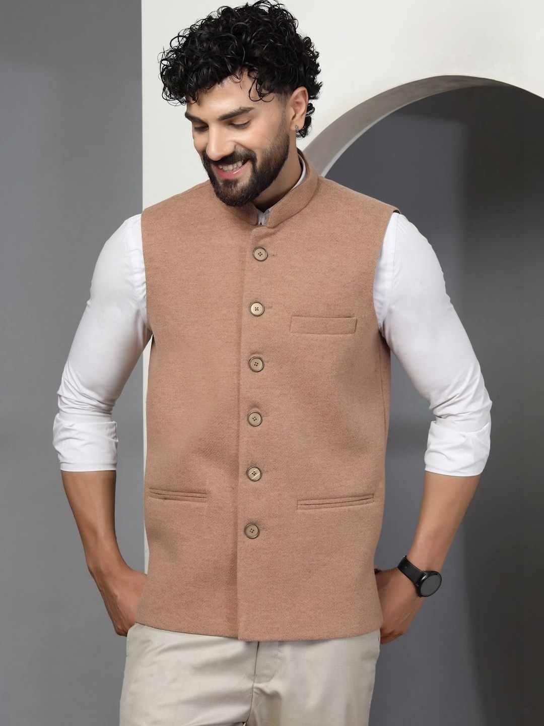 Vastraa Fusion Mandarin Collar Sleeveless Nehru Jacket-picture-14