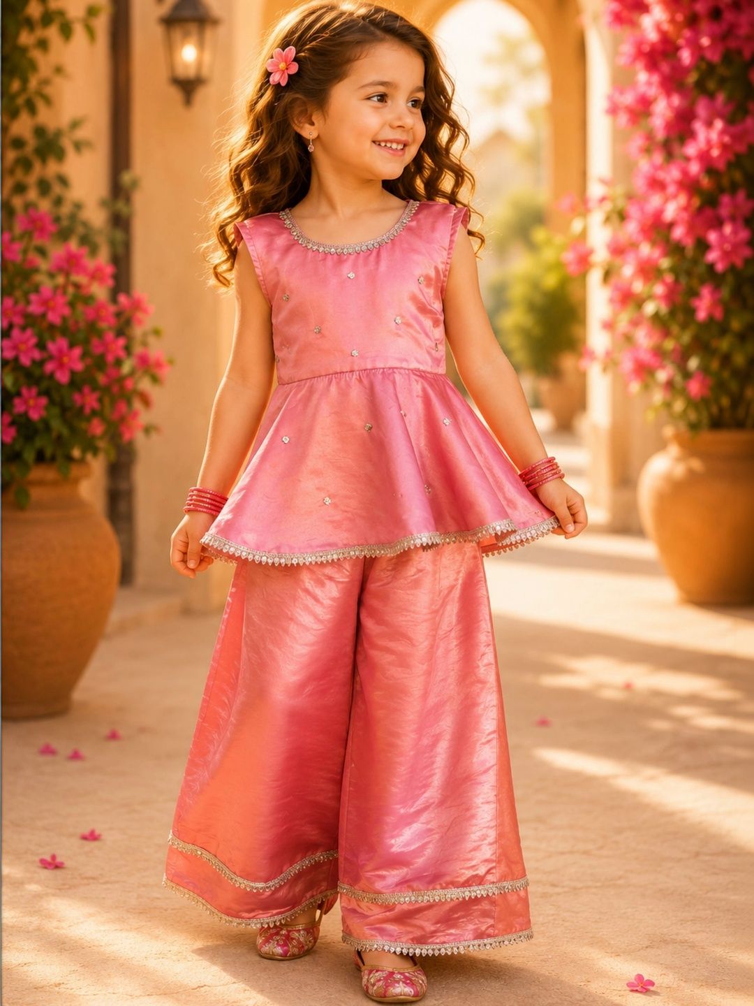 Peekaaboo Kids Girls Embroidered Regular Thread Work Kurti with Palazzos-image-16