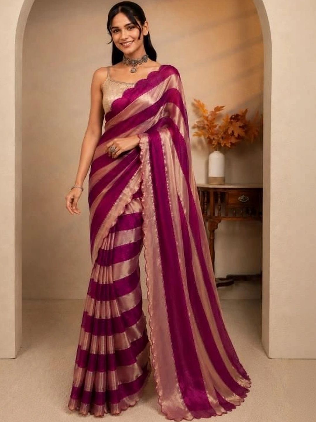 Lapetiya Clothing Striped Tissue Saree-picture-38