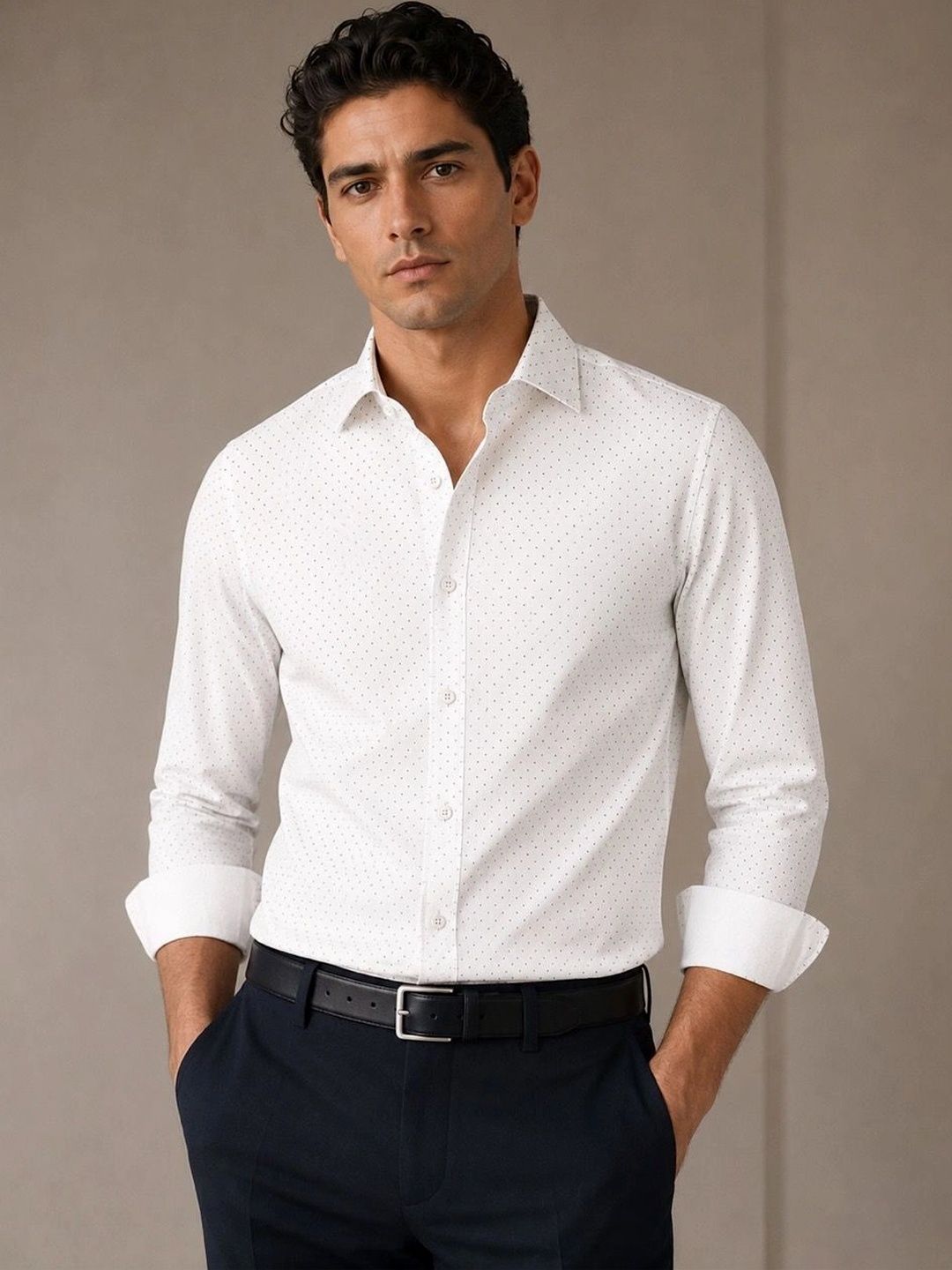 MARK & ALBERT Men Slim Fit Polka Dot Printed Formal Shirt-picture-11