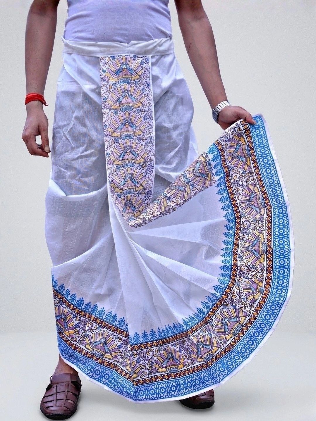 GOURI COLLECTIONS Men Printed Silk Dhoti Dhotis-picture-3