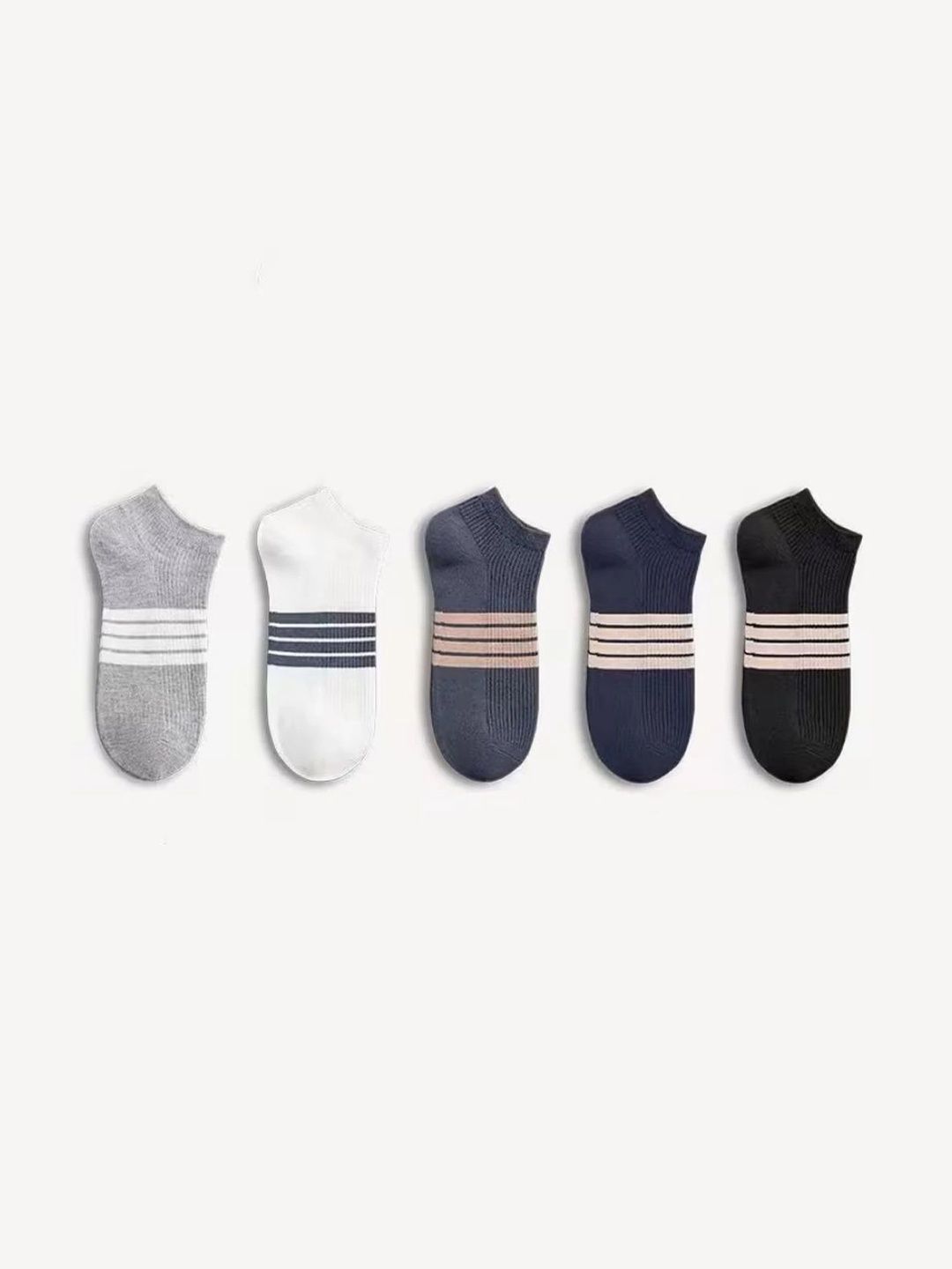 BEAR&BEYOND Men Pack of 5 Cotton Assorted Striped Above Ankle Socks-image-39