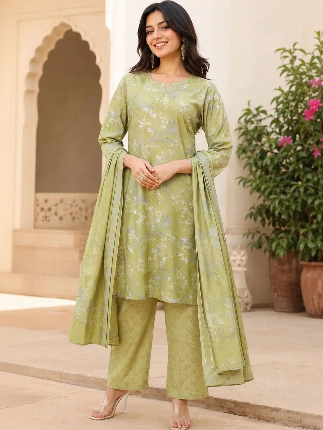 RABRIC Women Floral Printed Regular Pure Cotton Kurta with Palazzos & With Dupatta-picture-18