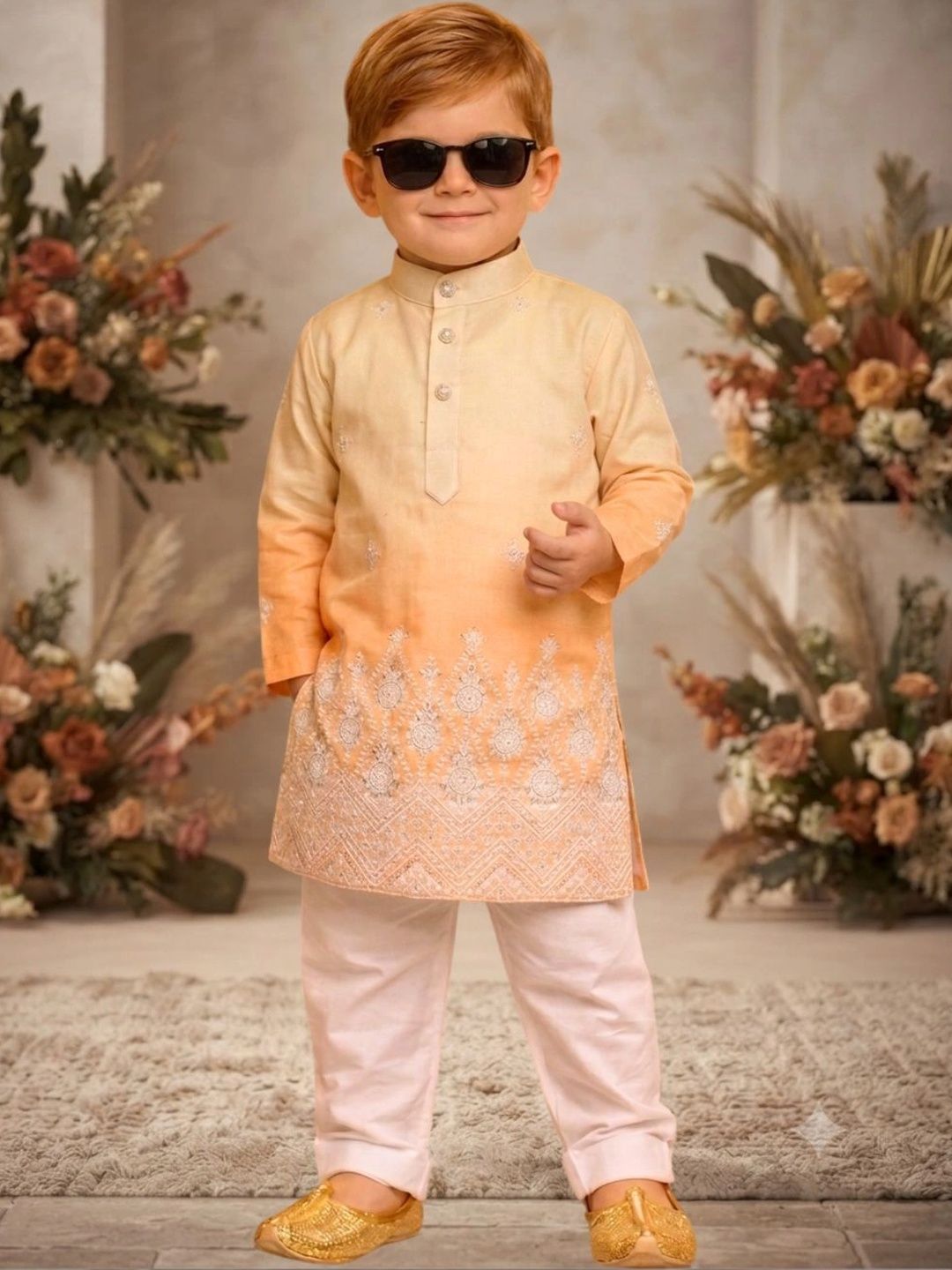FASHION GRAB Boys Ombre Embroidered Regular Thread Work Kurta with Pyjamas-picture-24