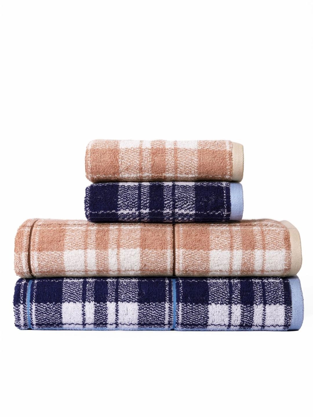 RANGOLI Blue & Peach-Coloured 4 Piece Cotton 520 GSM Towel Set-picture-12