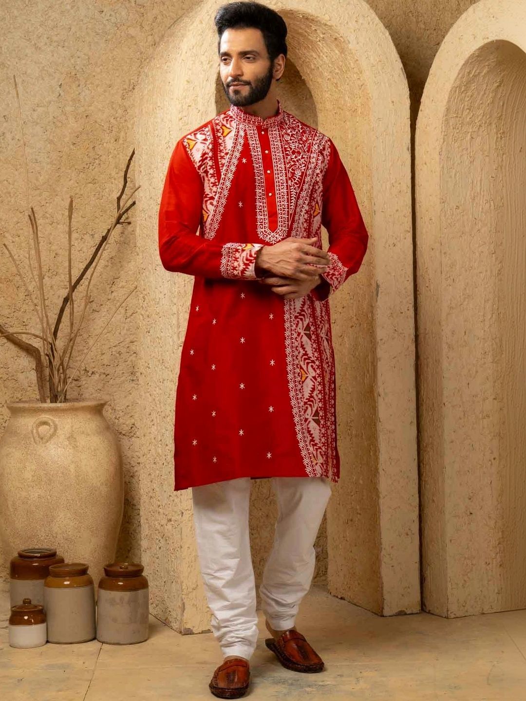 THE SHAHENSHA Men Ethnic Motifs Printed Regular Raw Silk Kurta with Churidar-picture-22